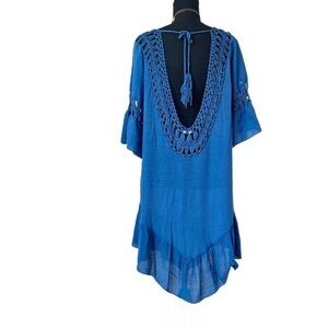 #60 COVER UP ~ Blue Cover-Up w/Ruffled and Crocheted Detailing